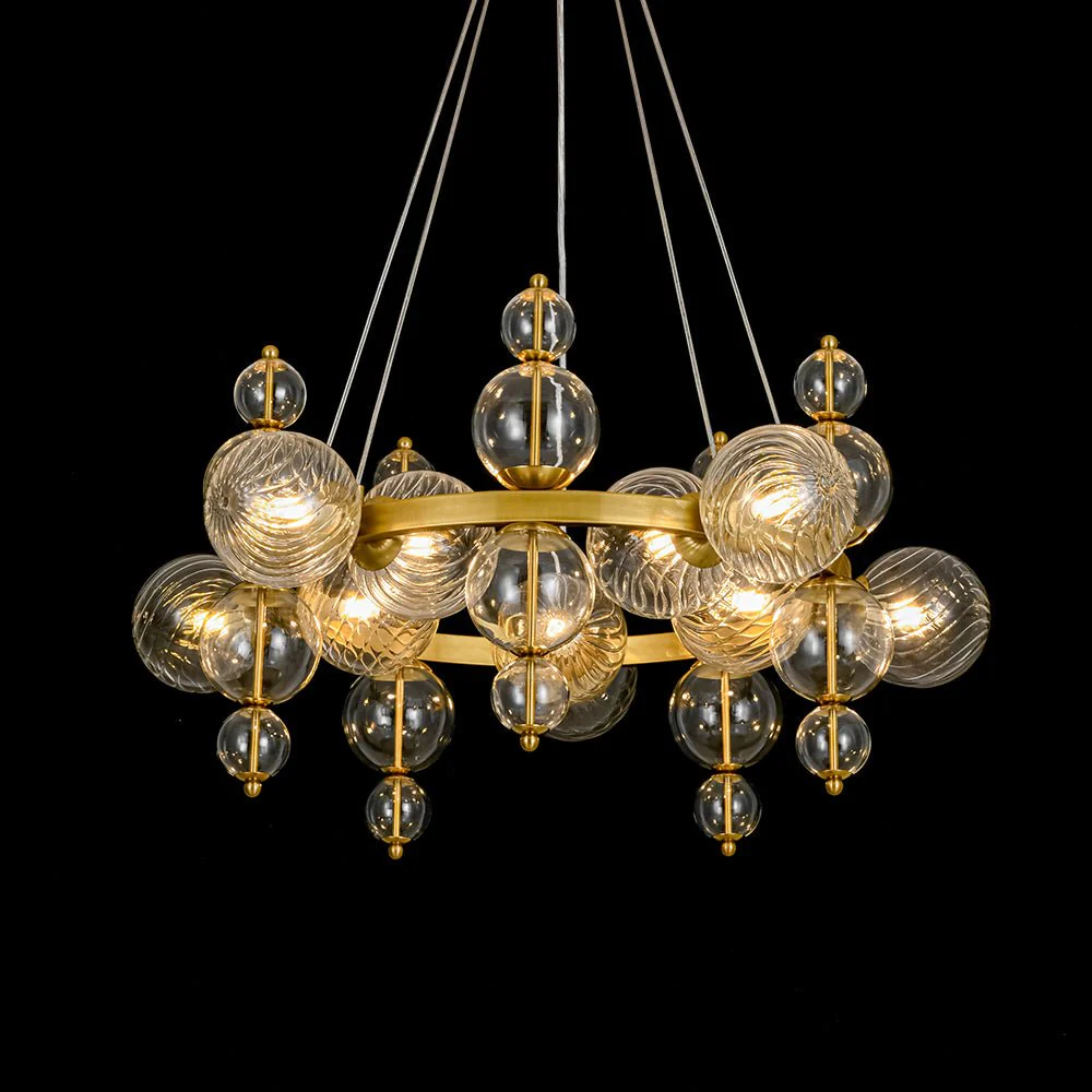 Art Deco 10-Light Glass Globe Bubble Circle Chandelier - Image 3
