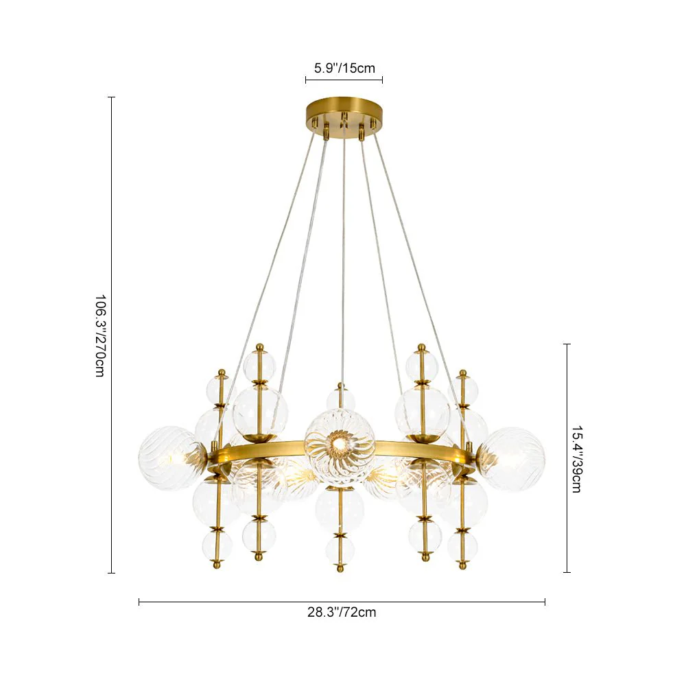 Art Deco 10-Light Glass Globe Bubble Circle Chandelier - Image 8