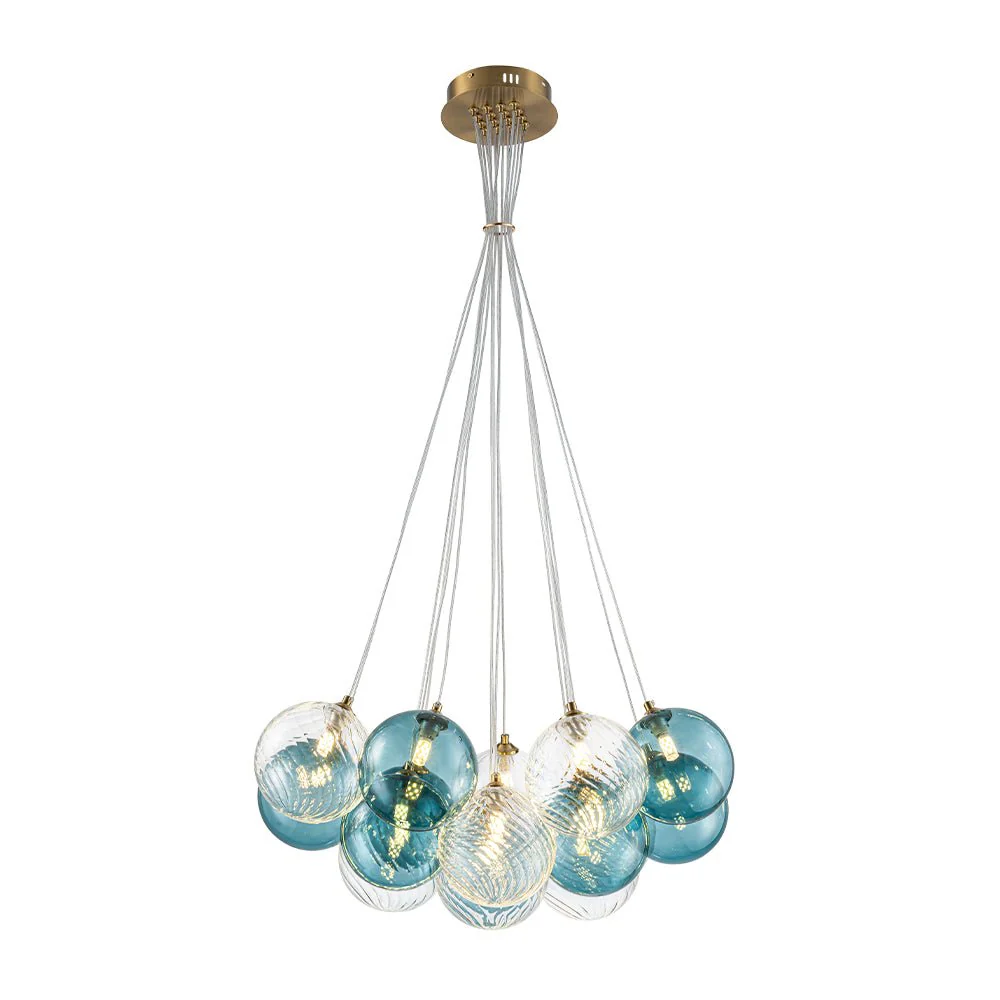 Art Deco Blue Hue Cluster Glass Globe Bubble Chandelier - Image 10