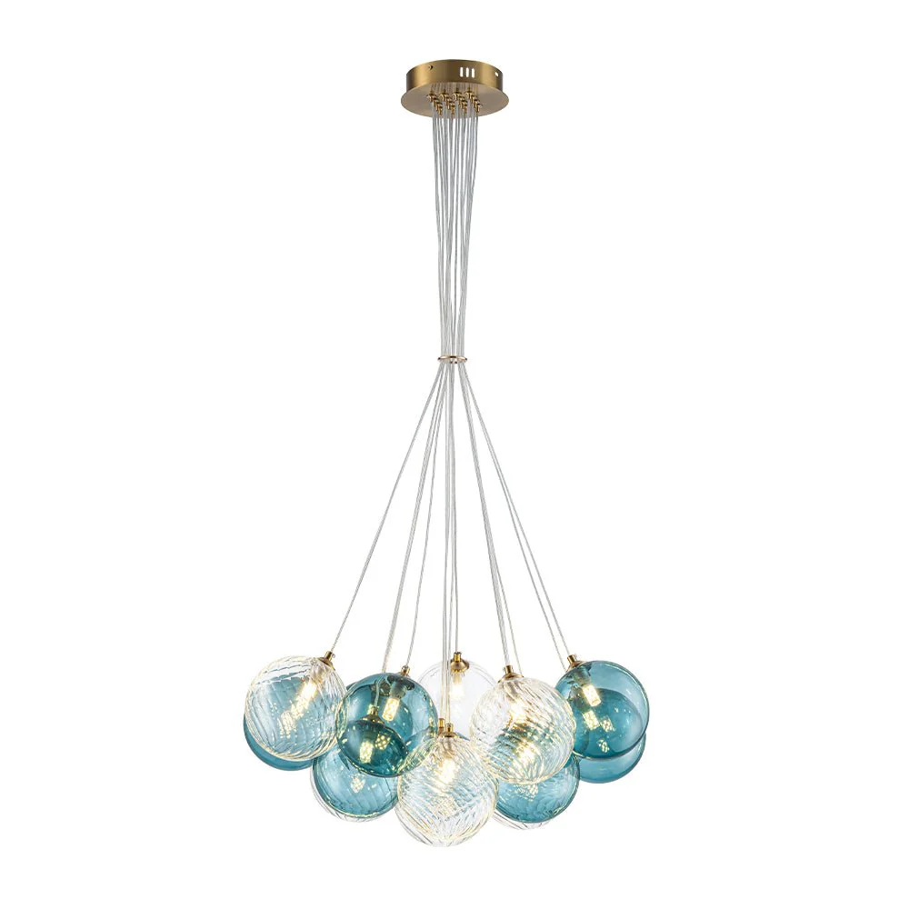 Art Deco Blue Hue Cluster Glass Globe Bubble Chandelier - Image 11