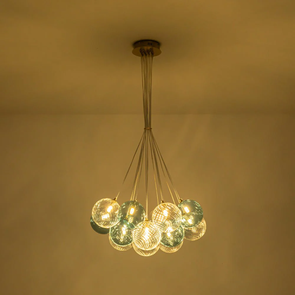 Art Deco Blue Hue Cluster Glass Globe Bubble Chandelier - Image 12