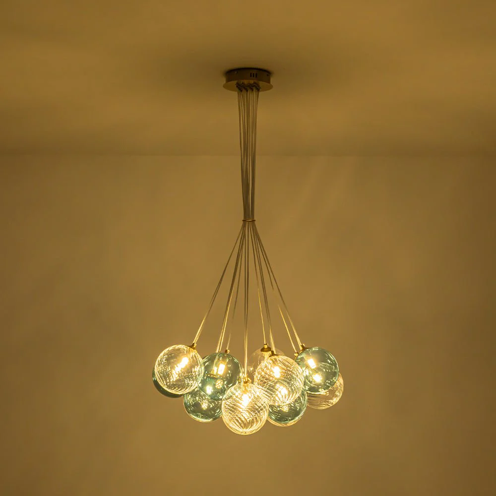 Art Deco Blue Hue Cluster Glass Globe Bubble Chandelier - Image 13
