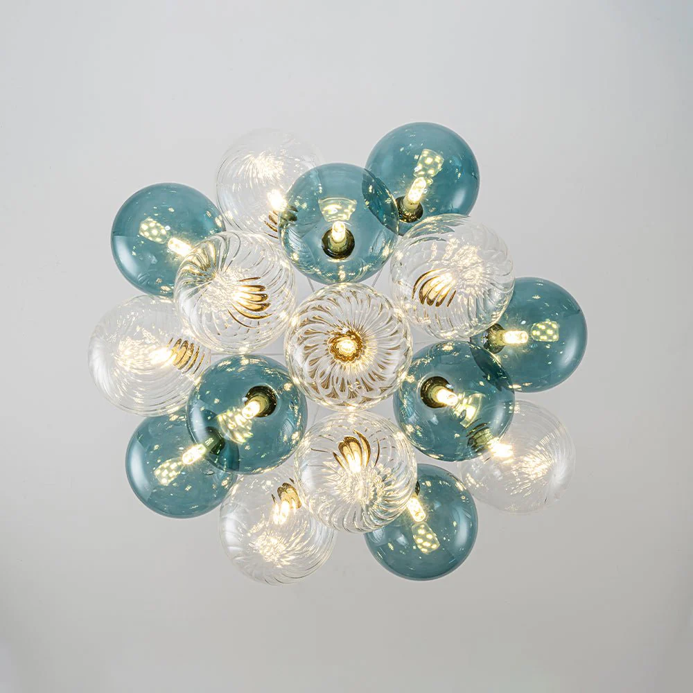 Art Deco Blue Hue Cluster Glass Globe Bubble Chandelier - Image 14