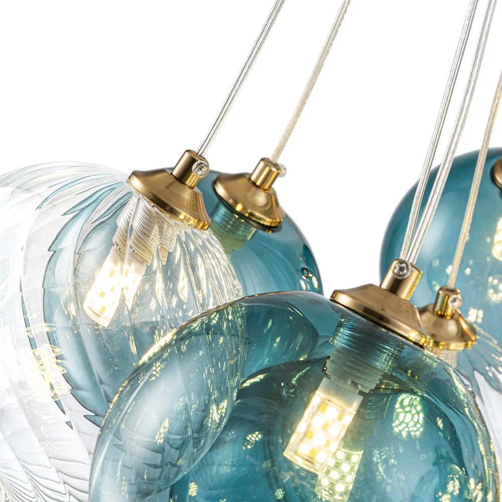 Art Deco Blue Hue Cluster Glass Globe Bubble Chandelier - Image 15