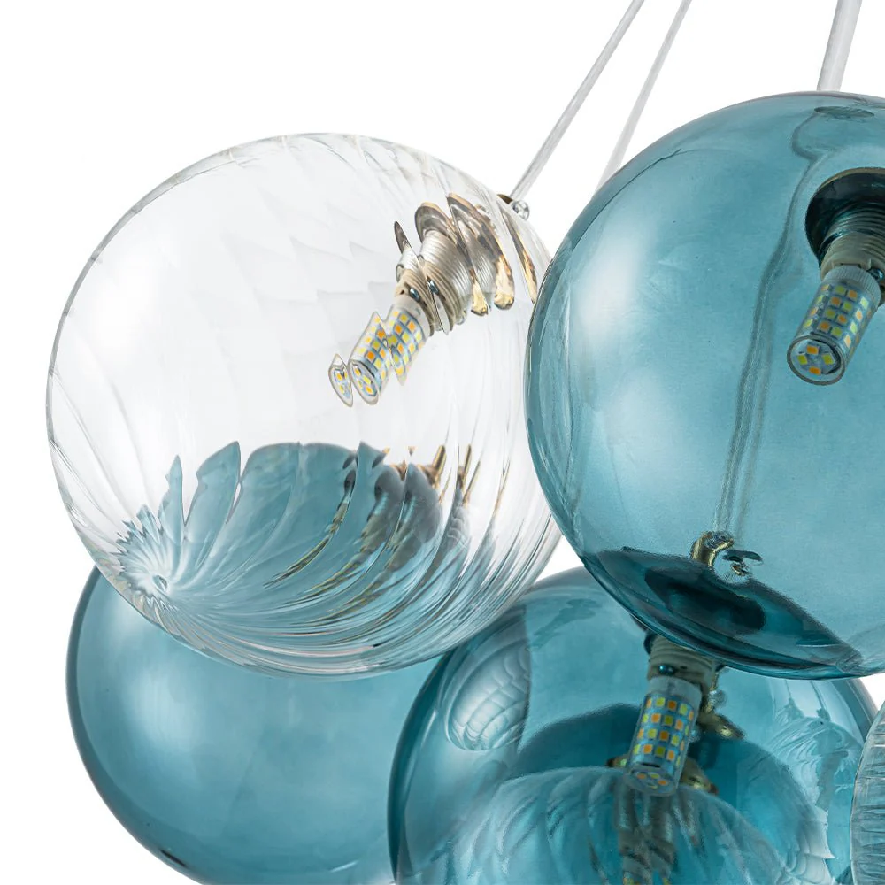 Art Deco Blue Hue Cluster Glass Globe Bubble Chandelier - Image 16