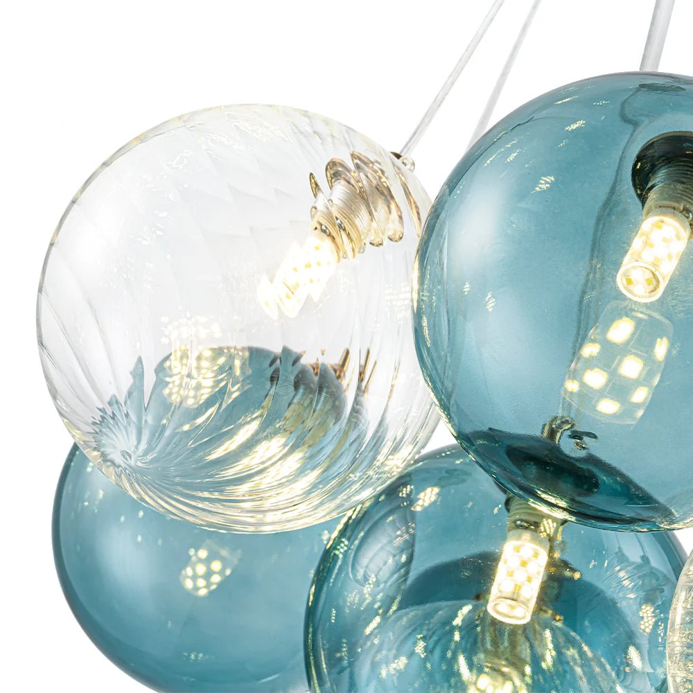 Art Deco Blue Hue Cluster Glass Globe Bubble Chandelier - Image 17