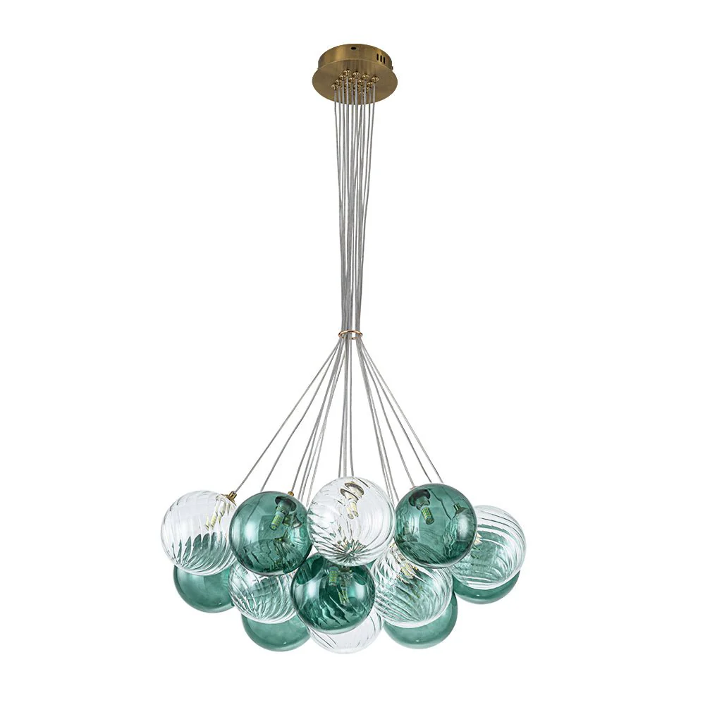 Art Deco Blue Hue Cluster Glass Globe Bubble Chandelier - Image 19