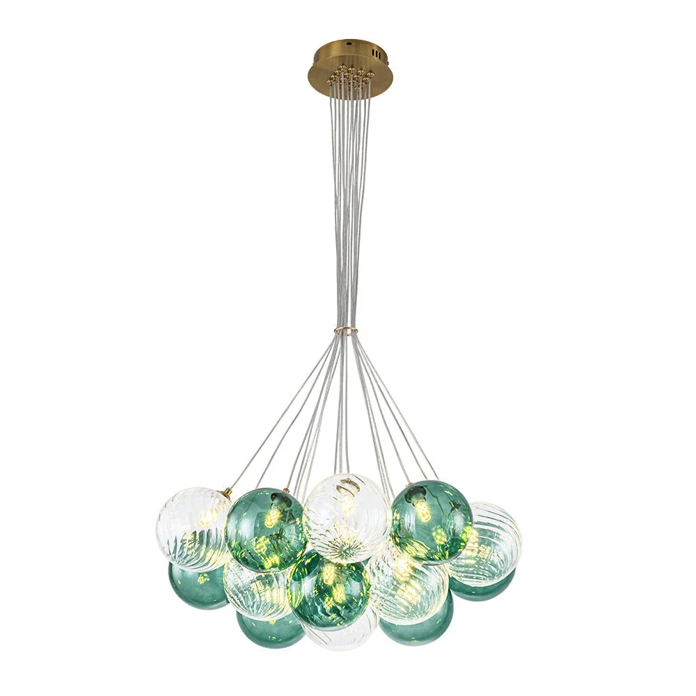 Art Deco Blue Hue Cluster Glass Globe Bubble Chandelier - Image 20
