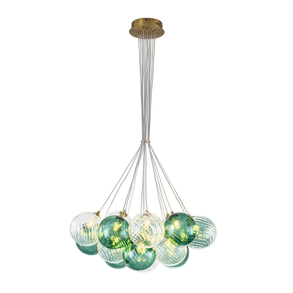 Art Deco Blue Hue Cluster Glass Globe Bubble Chandelier - Image 21