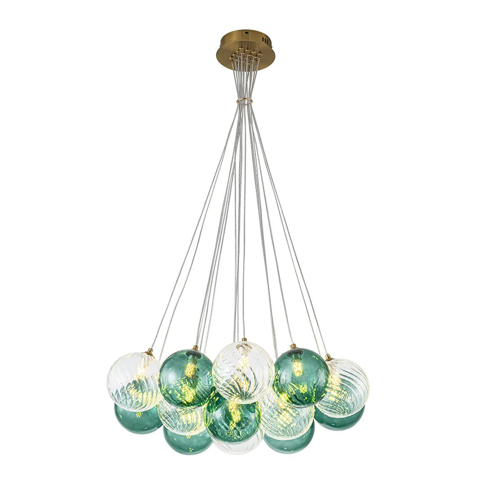 Art Deco Blue Hue Cluster Glass Globe Bubble Chandelier - Image 22