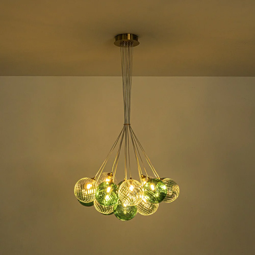 Art Deco Blue Hue Cluster Glass Globe Bubble Chandelier - Image 23