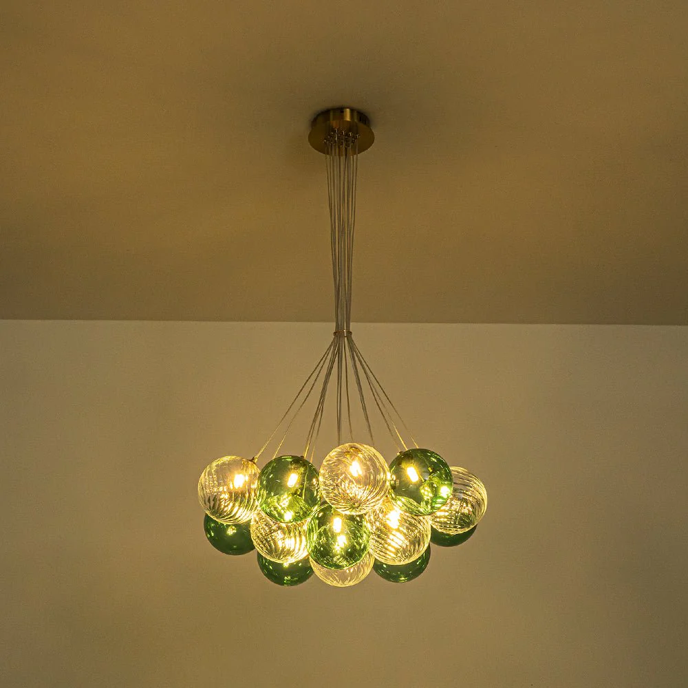Art Deco Blue Hue Cluster Glass Globe Bubble Chandelier - Image 24