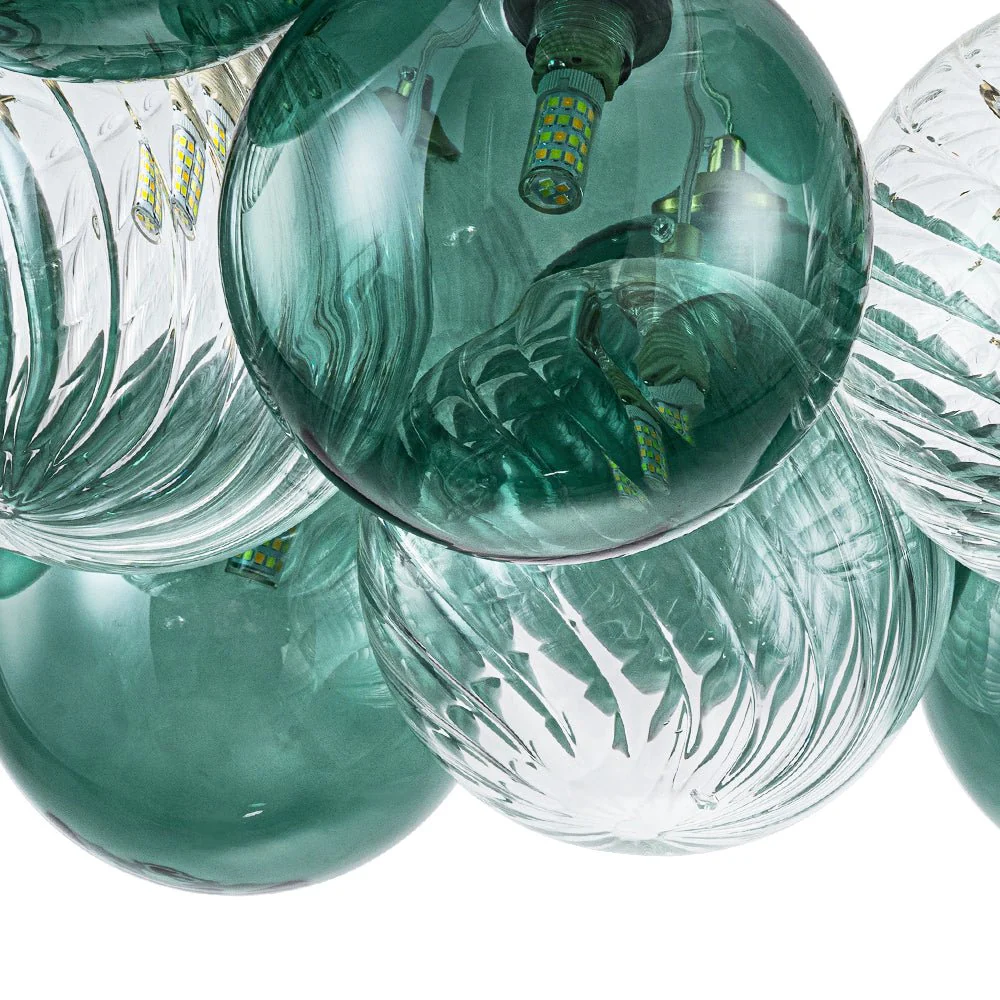 Art Deco Blue Hue Cluster Glass Globe Bubble Chandelier - Image 25