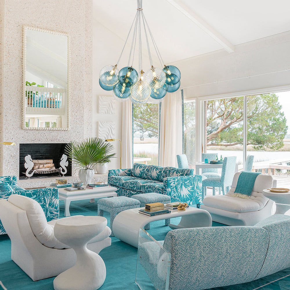 Art Deco Blue Hue Cluster Glass Globe Bubble Chandelier - Image 3