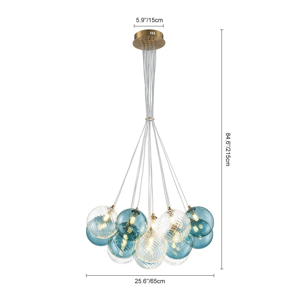 Art Deco Blue Hue Cluster Glass Globe Bubble Chandelier - Image 6