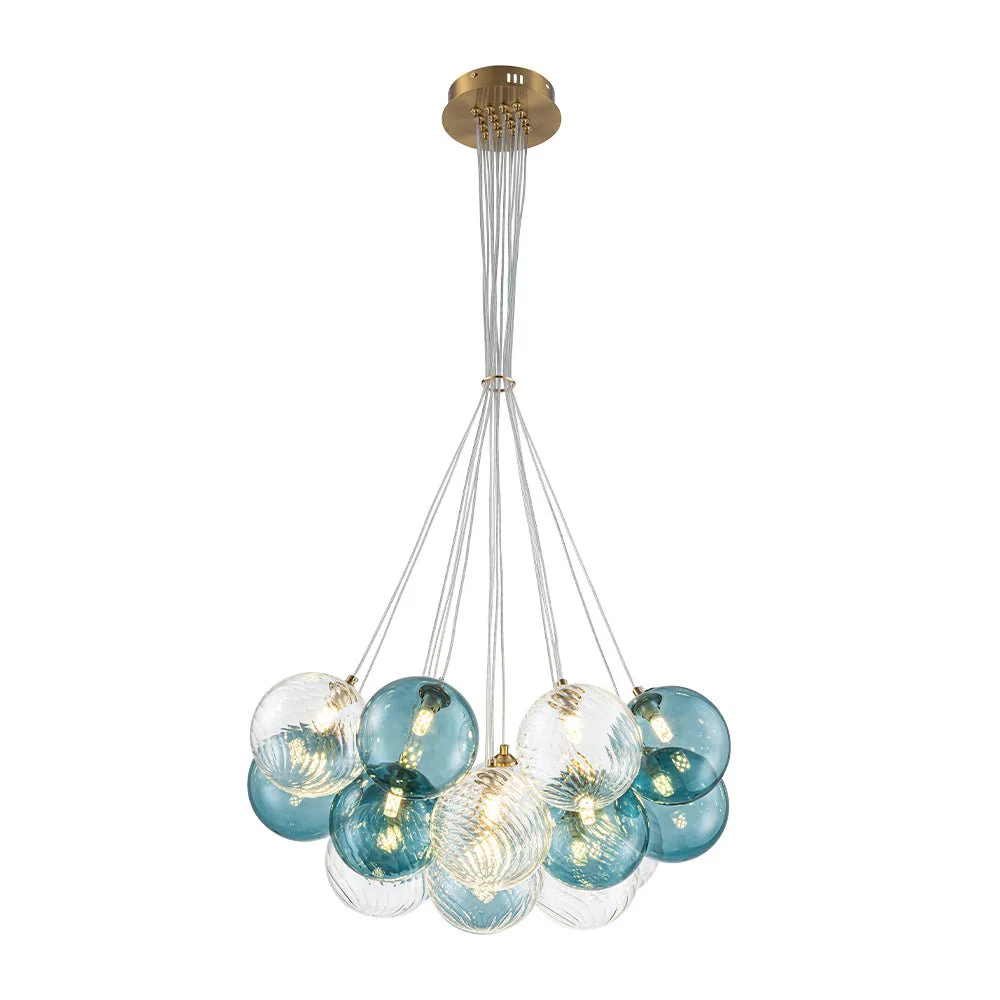 Art Deco Blue Hue Cluster Glass Globe Bubble Chandelier - Image 7