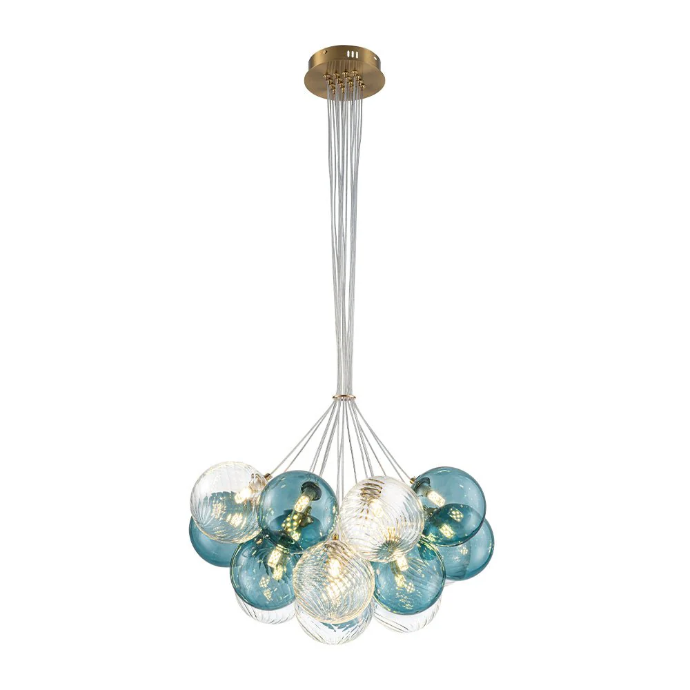 Art Deco Blue Hue Cluster Glass Globe Bubble Chandelier - Image 8