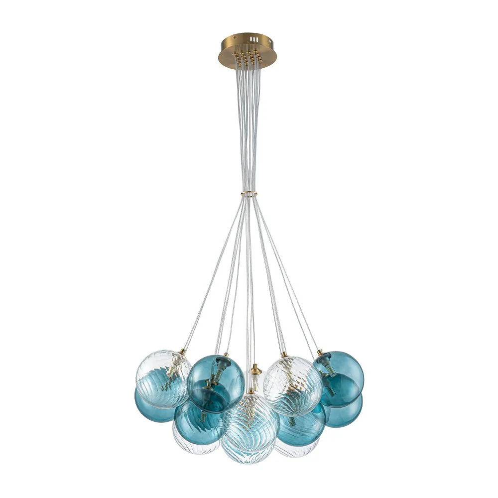 Art Deco Blue Hue Cluster Glass Globe Bubble Chandelier - Image 9