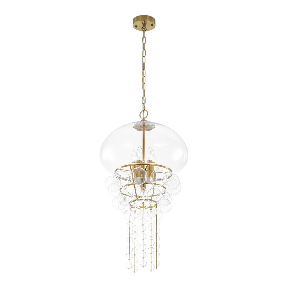 Art Deco Brass Tiered Clear Glass Jellyfish Style Chandelier - Image 10
