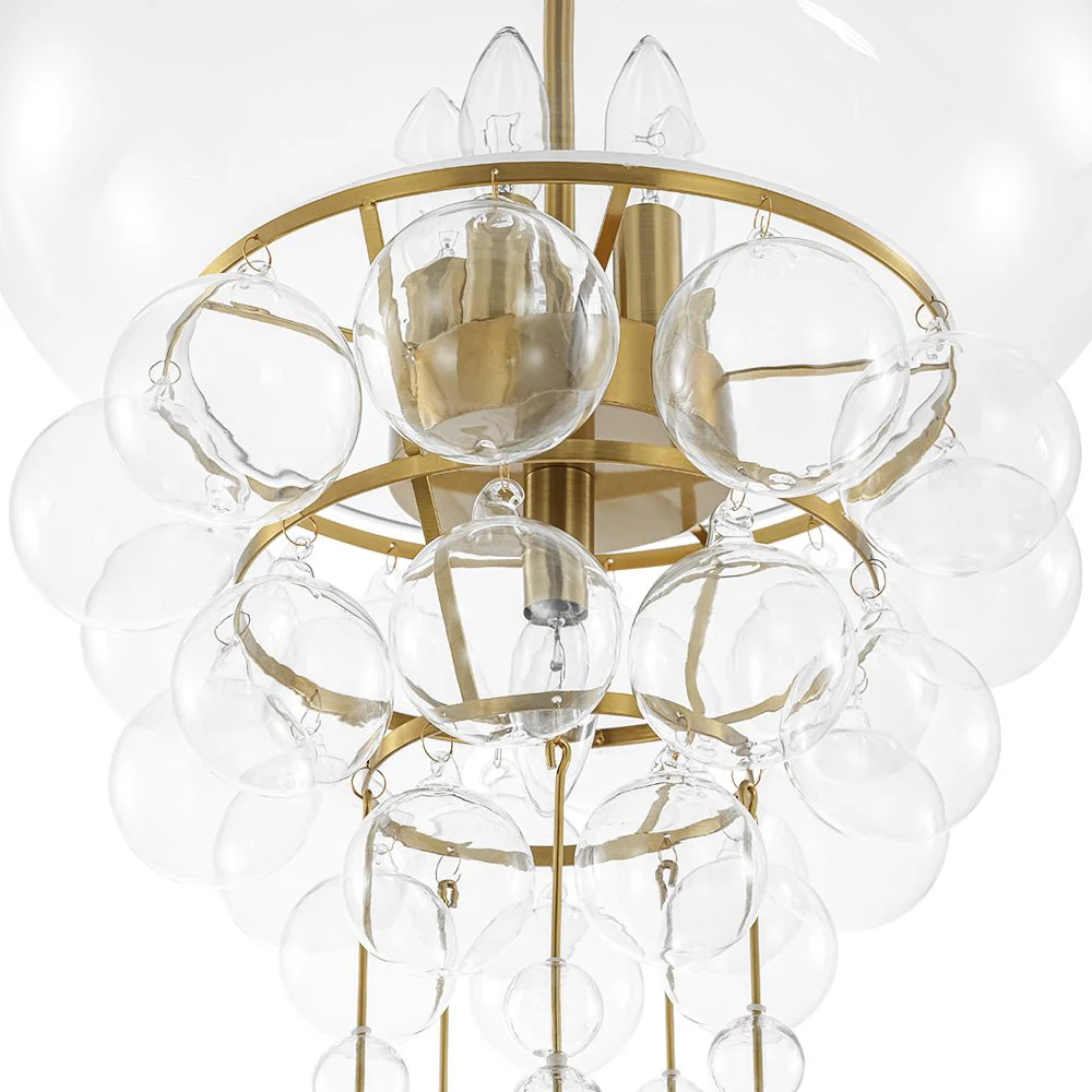 Art Deco Brass Tiered Clear Glass Jellyfish Style Chandelier - Image 12