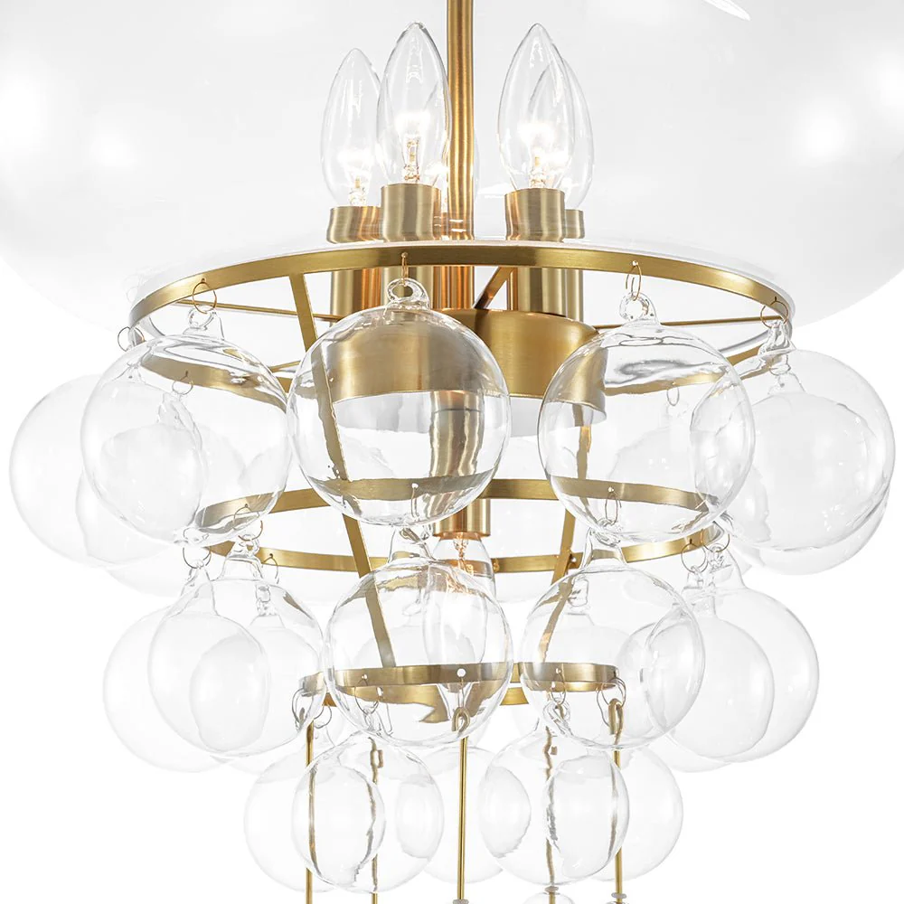 Art Deco Brass Tiered Clear Glass Jellyfish Style Chandelier - Image 13