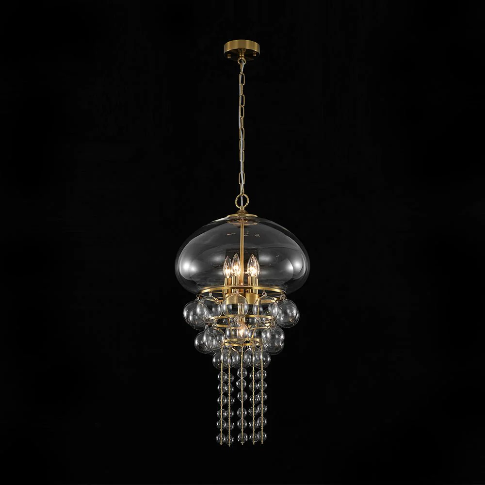 Art Deco Brass Tiered Clear Glass Jellyfish Style Chandelier - Image 3