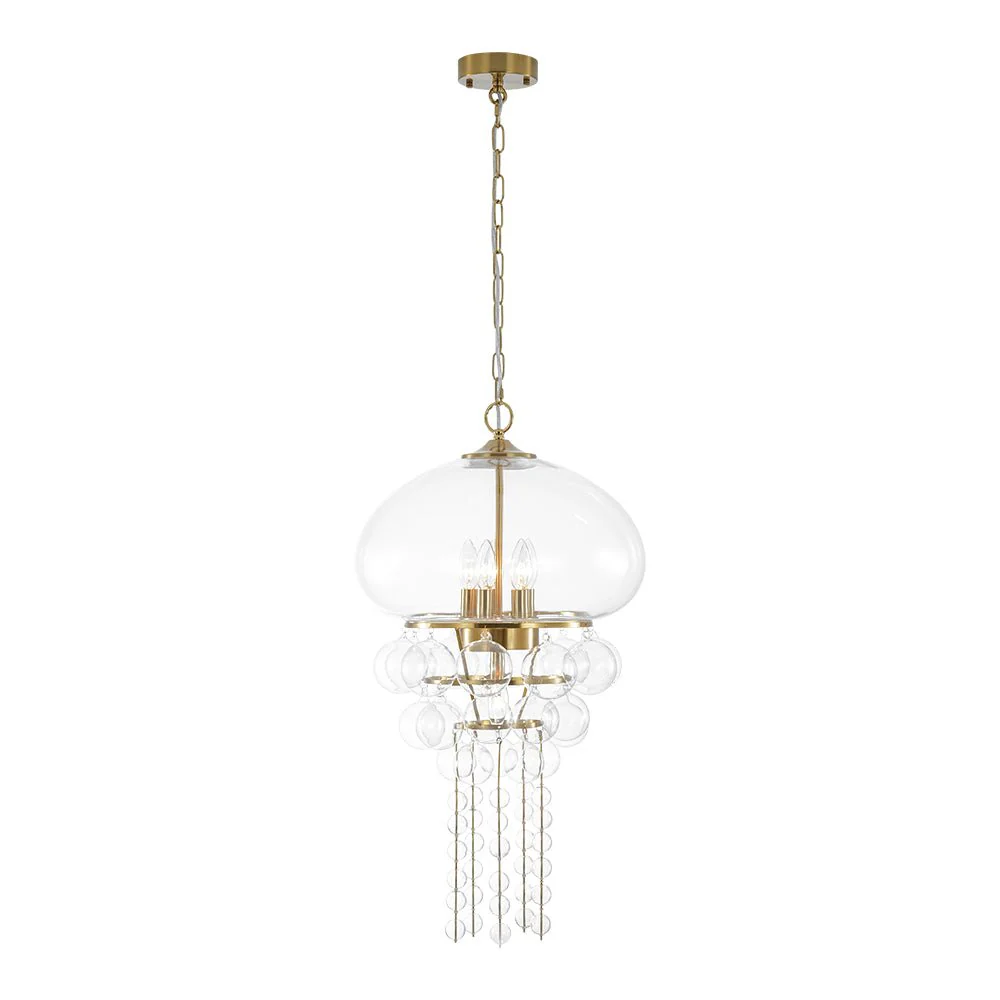 Art Deco Brass Tiered Clear Glass Jellyfish Style Chandelier - Image 4