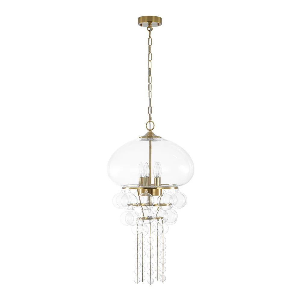 Art Deco Brass Tiered Clear Glass Jellyfish Style Chandelier - Image 5