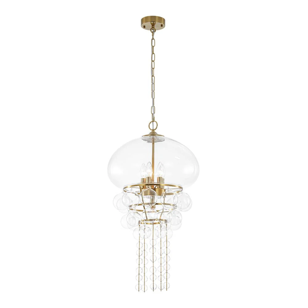 Art Deco Brass Tiered Clear Glass Jellyfish Style Chandelier - Image 6
