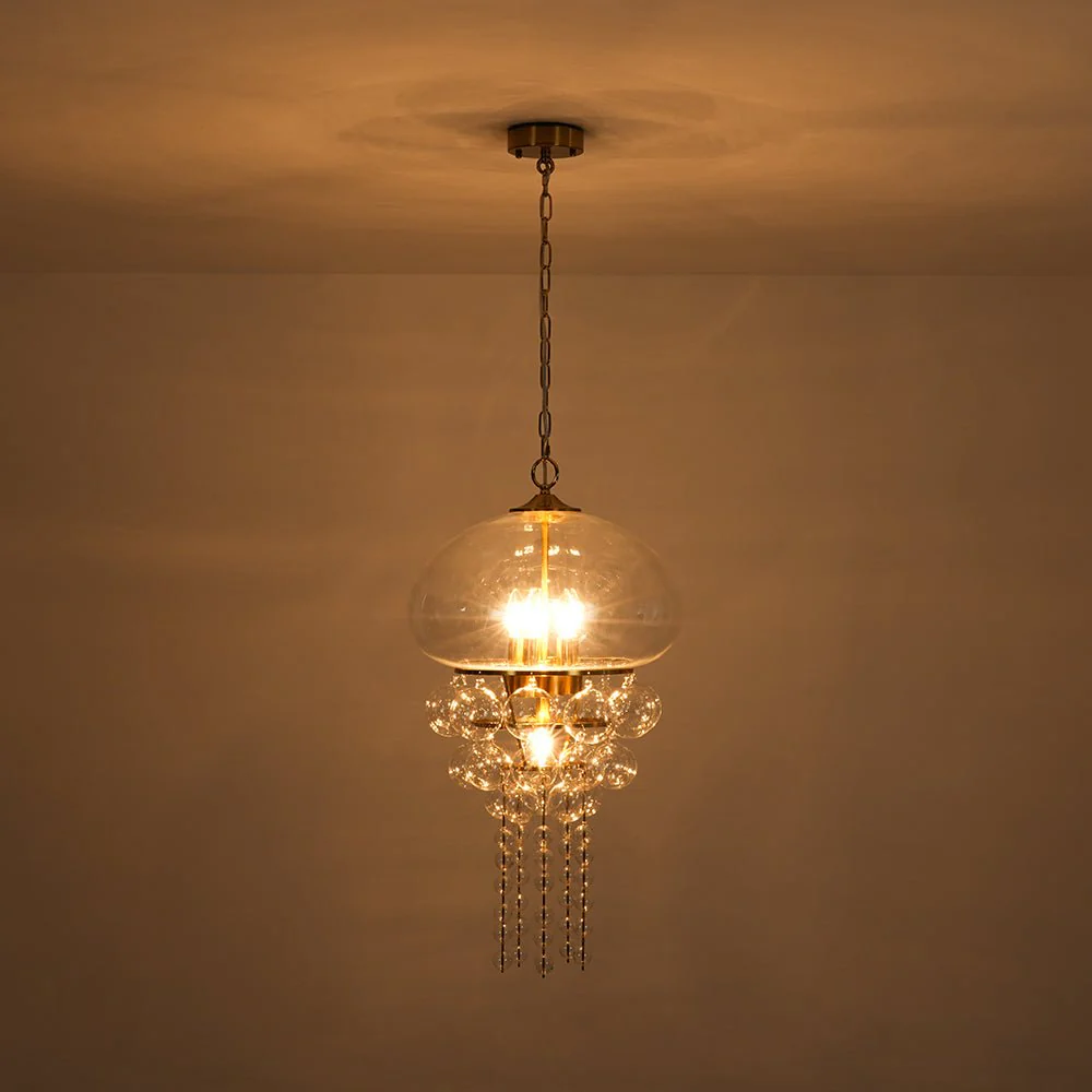 Art Deco Brass Tiered Clear Glass Jellyfish Style Chandelier - Image 7