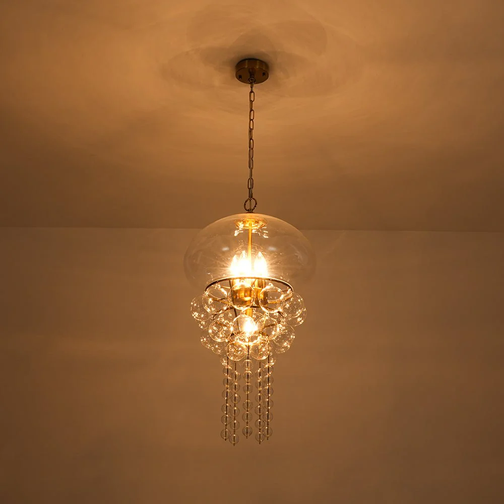 Art Deco Brass Tiered Clear Glass Jellyfish Style Chandelier - Image 8