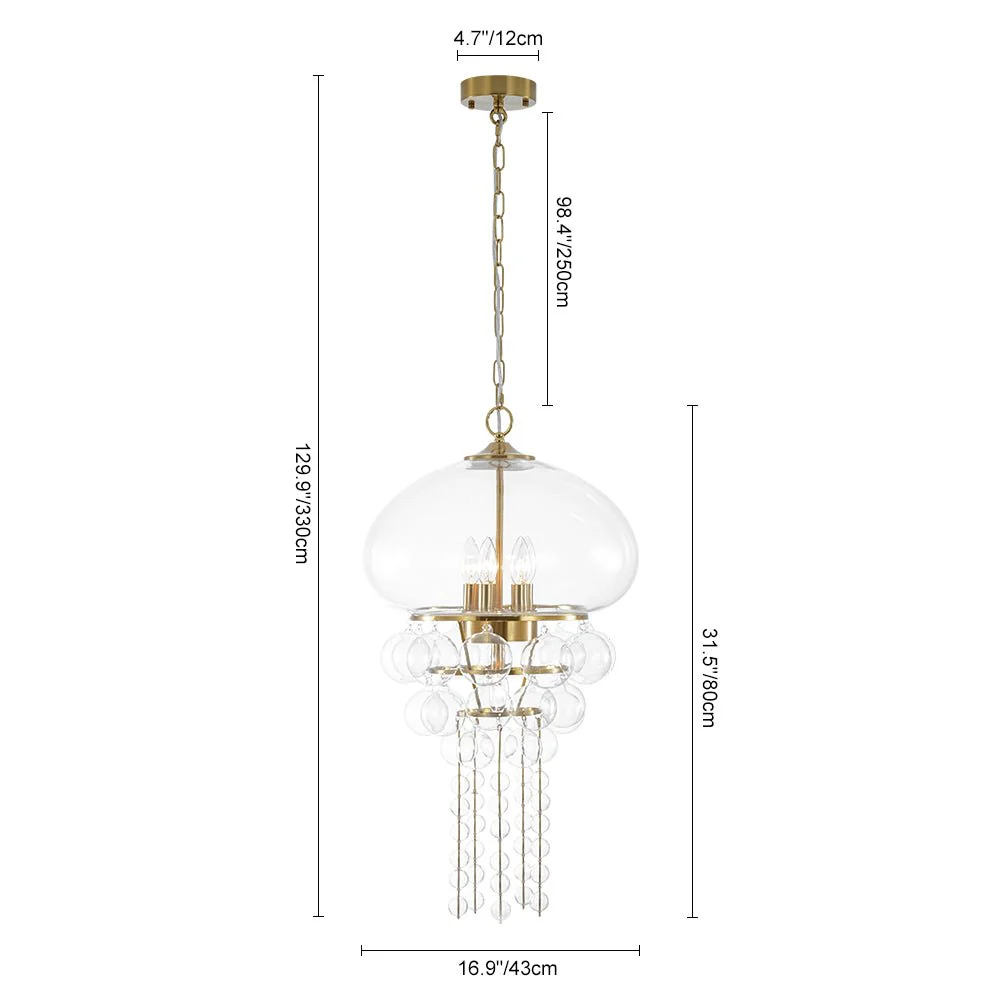 Art Deco Brass Tiered Clear Glass Jellyfish Style Chandelier - Image 9