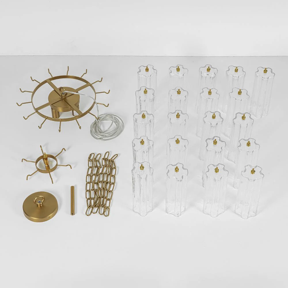 Art Deco Cluster Glass Textured Tube Round Tiered Chandelier - Image 13