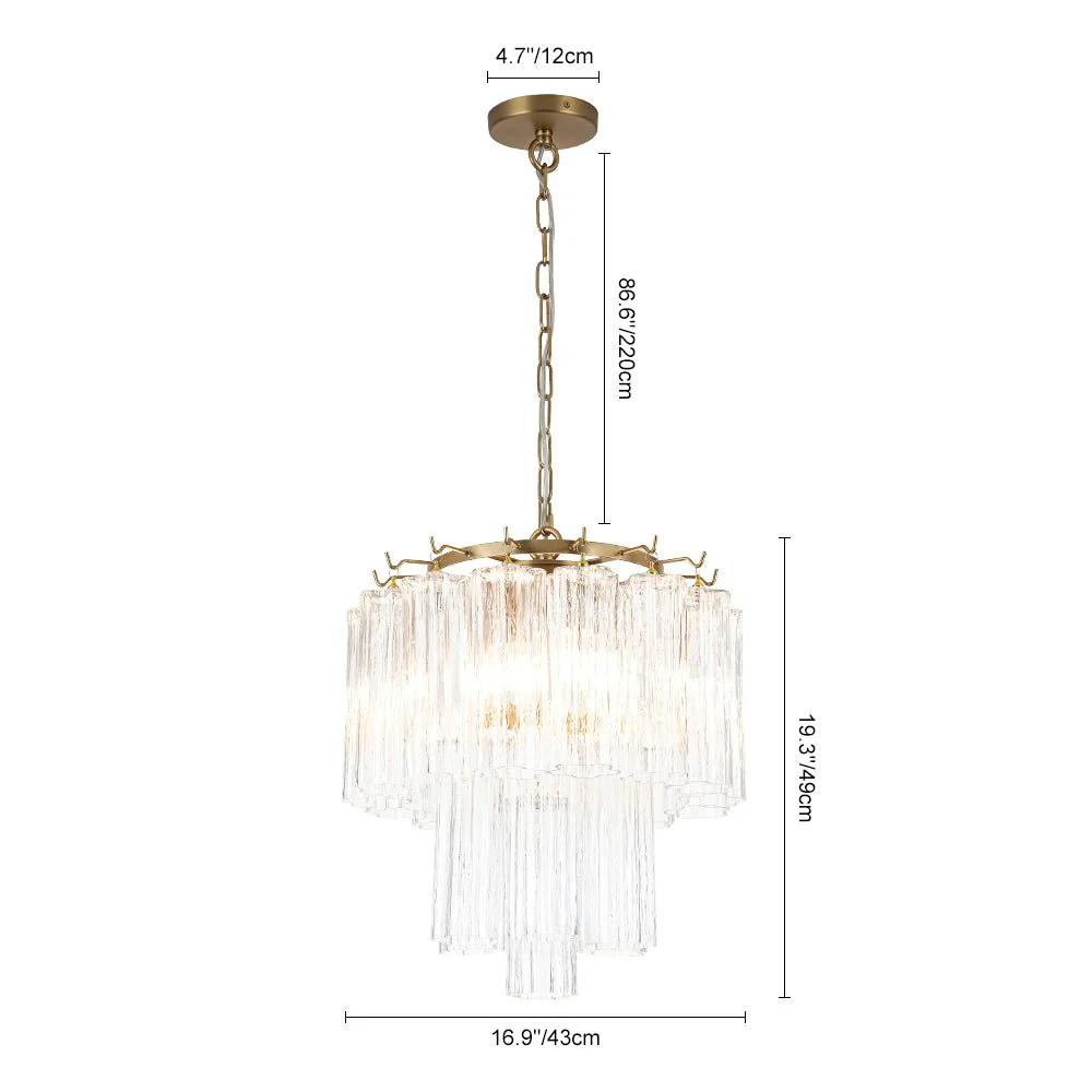 Art Deco Cluster Glass Textured Tube Round Tiered Chandelier - Image 14