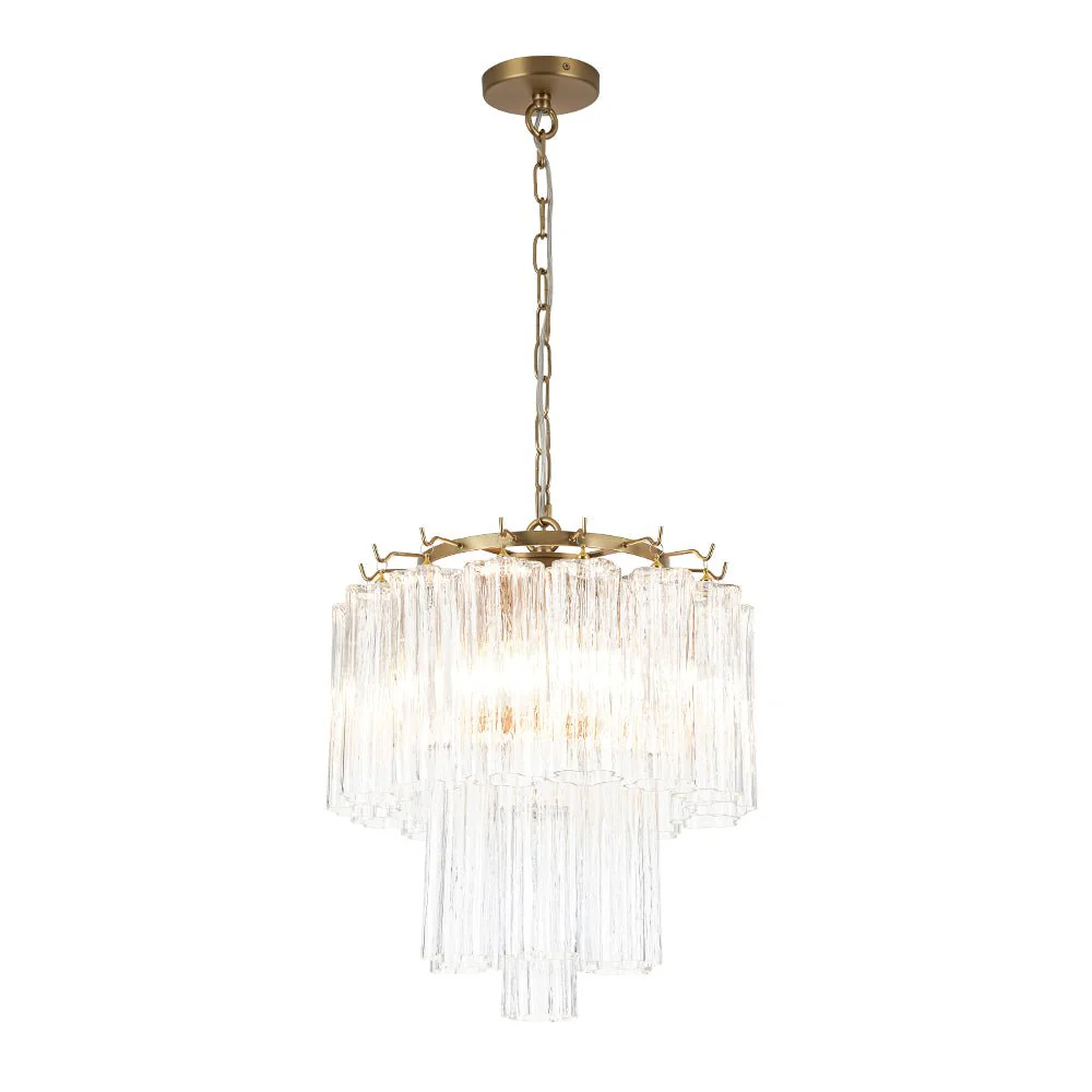 Art Deco Cluster Glass Textured Tube Round Tiered Chandelier - Image 3
