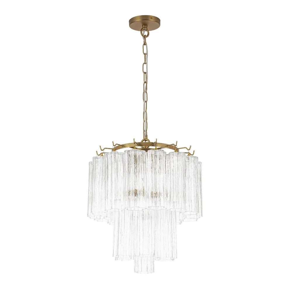 Art Deco Cluster Glass Textured Tube Round Tiered Chandelier - Image 4