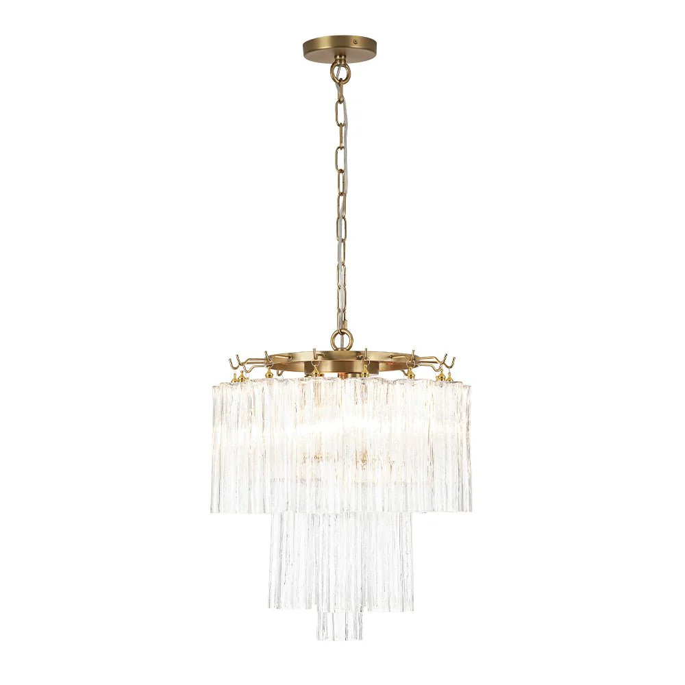 Art Deco Cluster Glass Textured Tube Round Tiered Chandelier - Image 5
