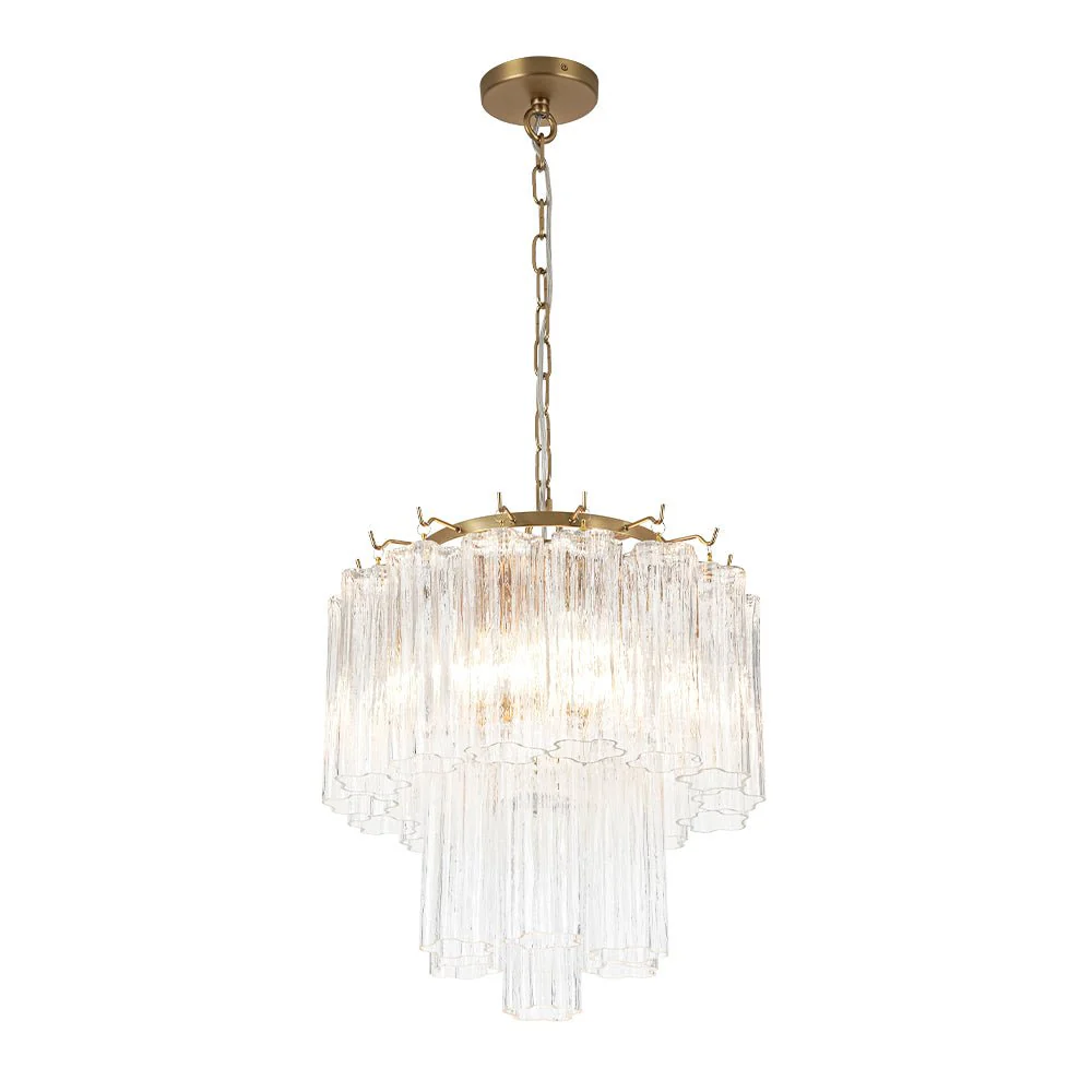 Art Deco Cluster Glass Textured Tube Round Tiered Chandelier - Image 6