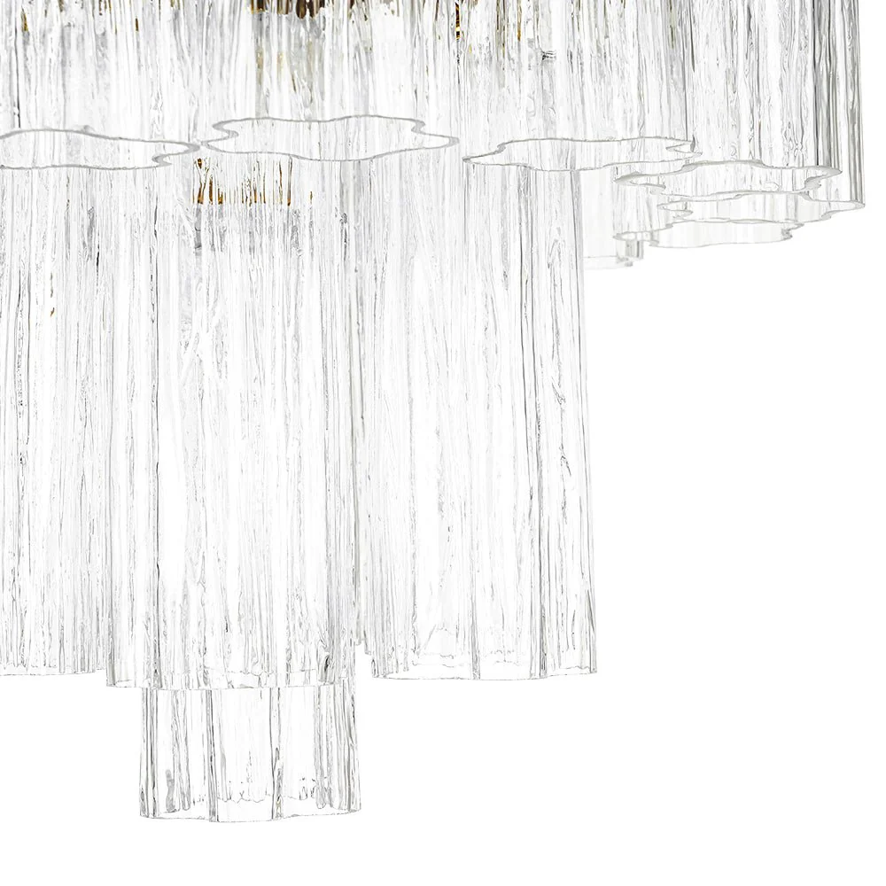 Art Deco Cluster Glass Textured Tube Round Tiered Chandelier - Image 7