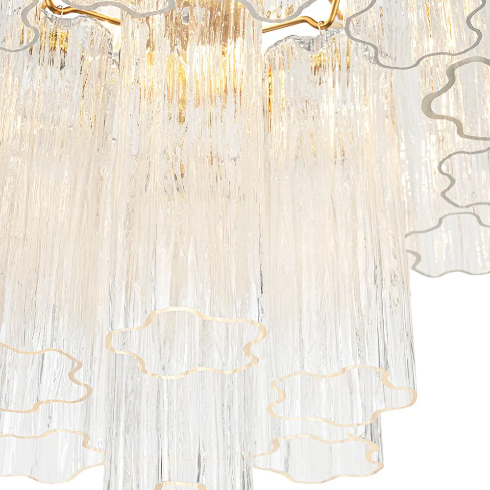 Art Deco Cluster Glass Textured Tube Round Tiered Chandelier - Image 8