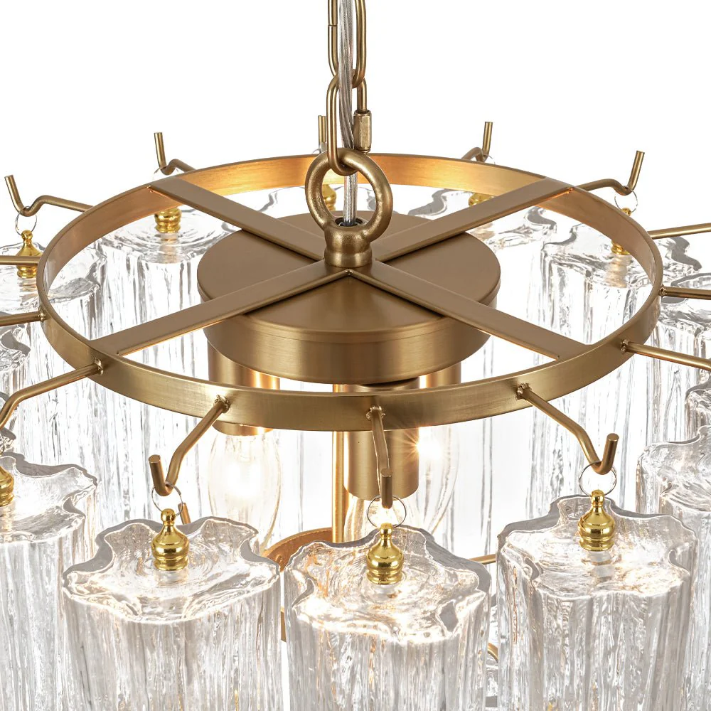 Art Deco Cluster Glass Textured Tube Round Tiered Chandelier - Image 9