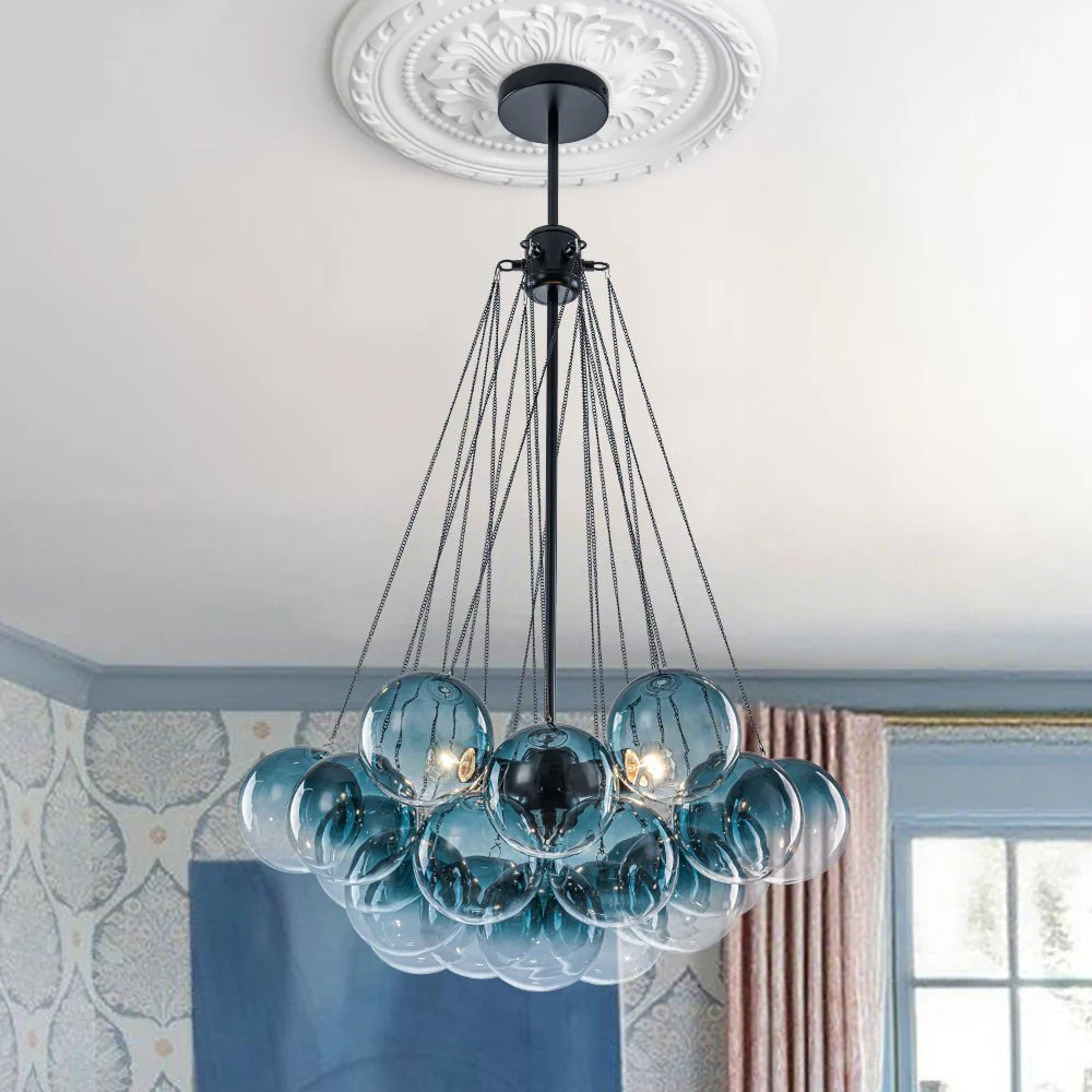 Art Deco Color Cluster Glass Globe Bubble Chandelier - Image 2