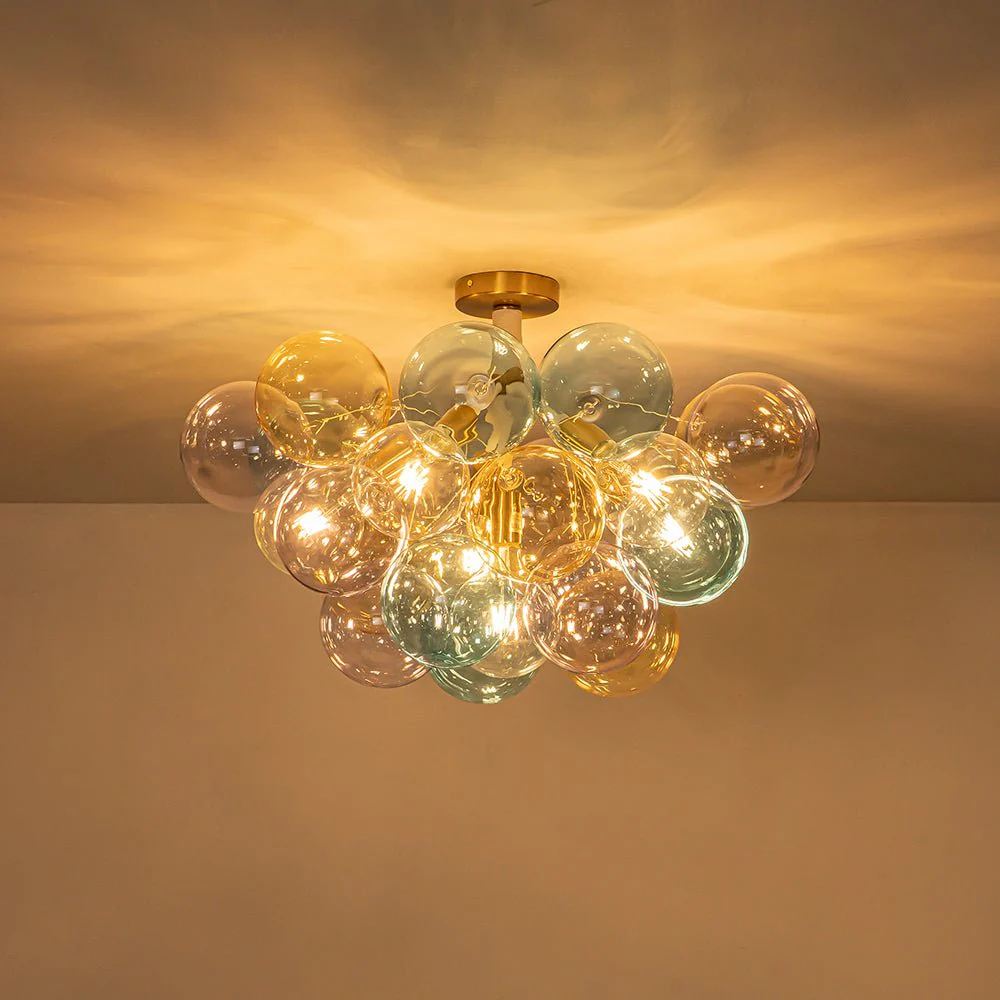 Art Deco Colorful Glass Cluster Bubble Semi Flush Chandelier - Image 11
