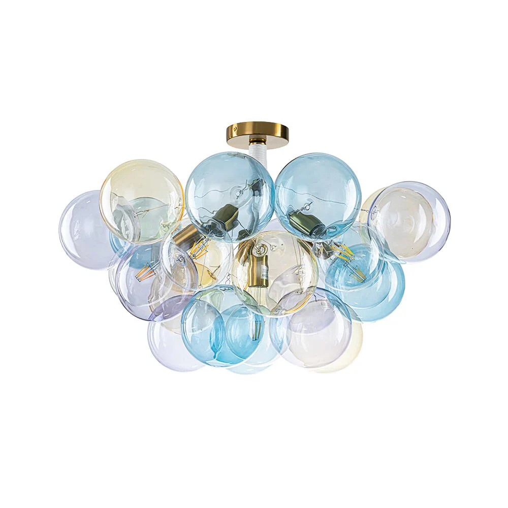 Art Deco Colorful Glass Cluster Bubble Semi Flush Chandelier - Image 6
