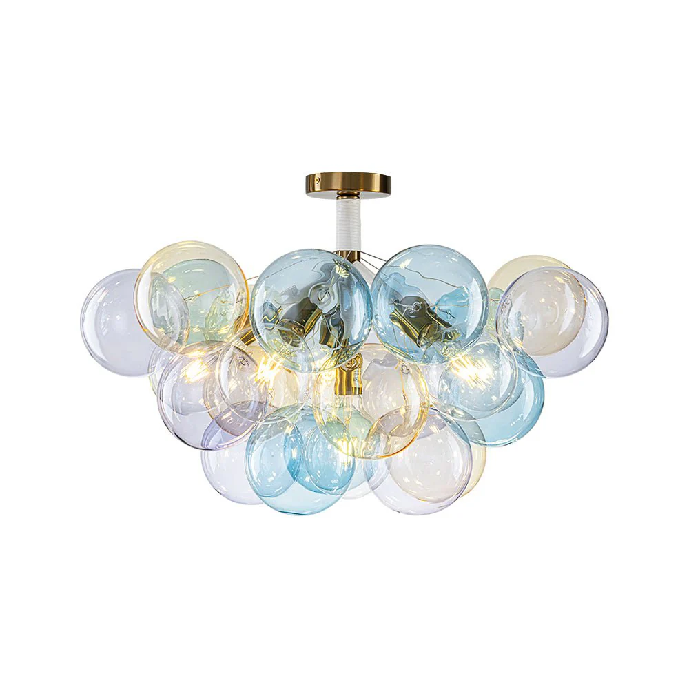 Art Deco Colorful Glass Cluster Bubble Semi Flush Chandelier - Image 7