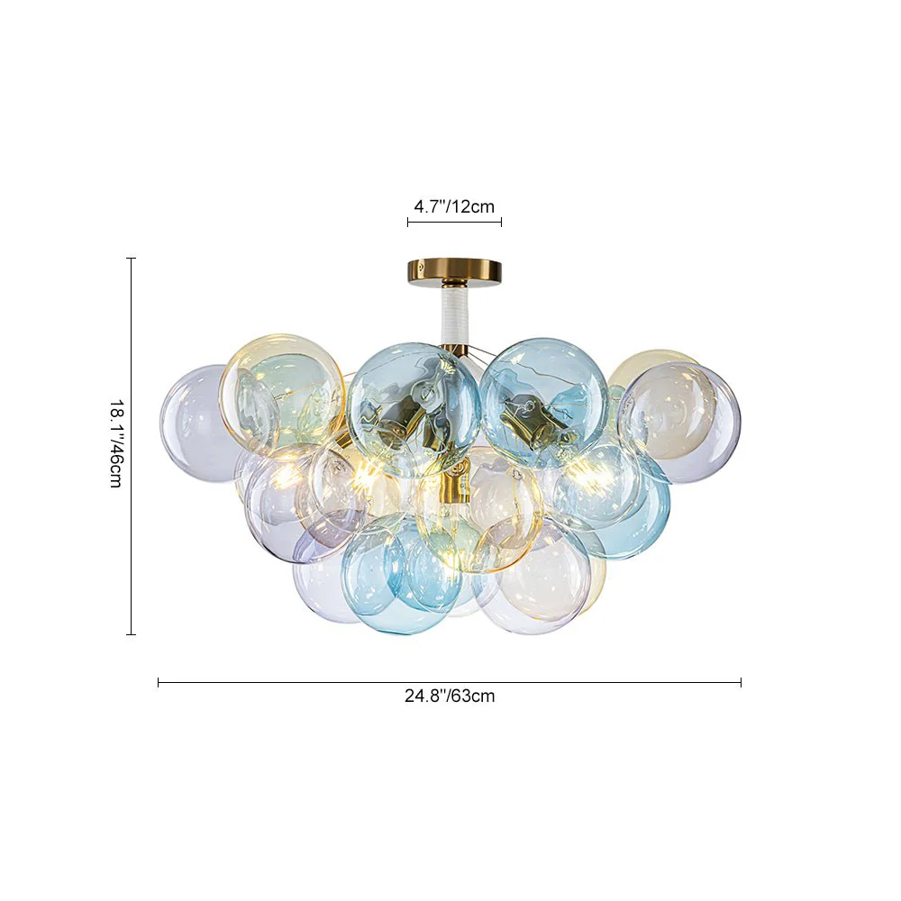 Art Deco Colorful Glass Cluster Bubble Semi Flush Chandelier - Image 9