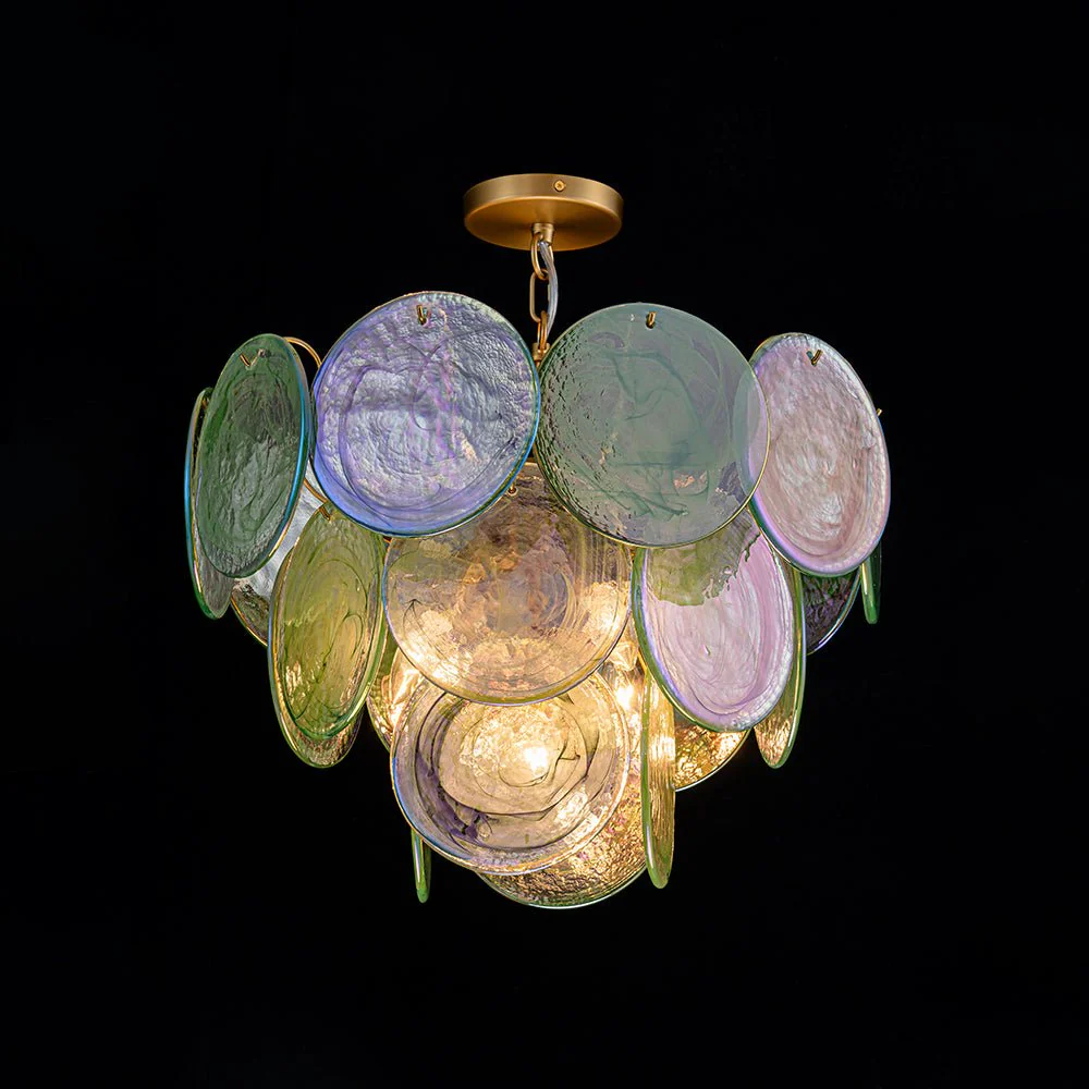 Art Deco Green Iridescent Swirl Glass Tiered Chandelier - Image 10