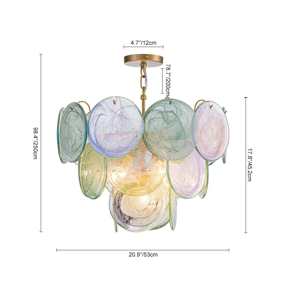 Art Deco Green Iridescent Swirl Glass Tiered Chandelier - Image 11
