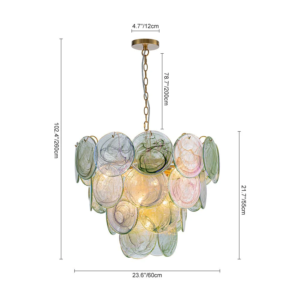 Art Deco Green Iridescent Swirl Glass Tiered Chandelier - Image 12