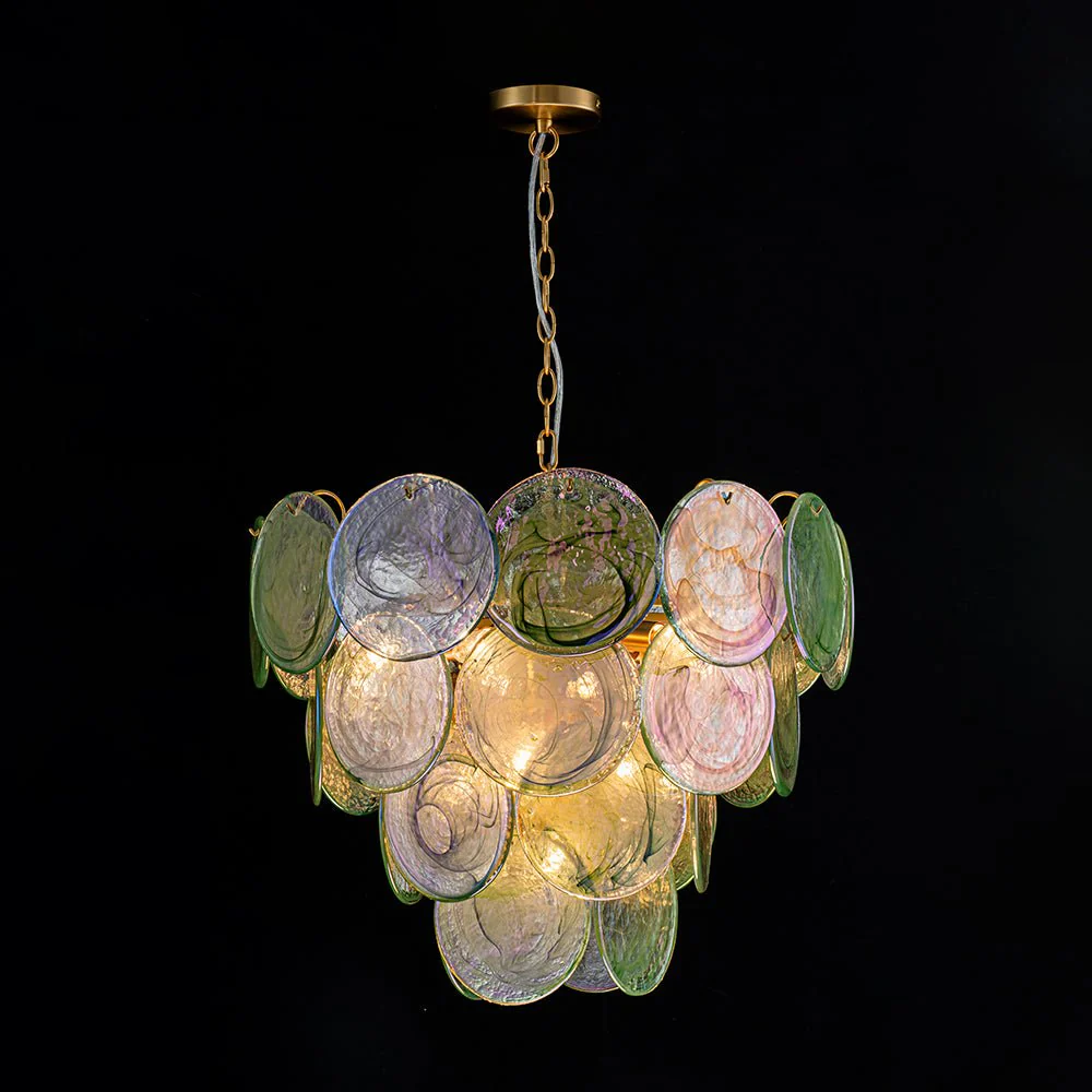 Art Deco Green Iridescent Swirl Glass Tiered Chandelier - Image 13